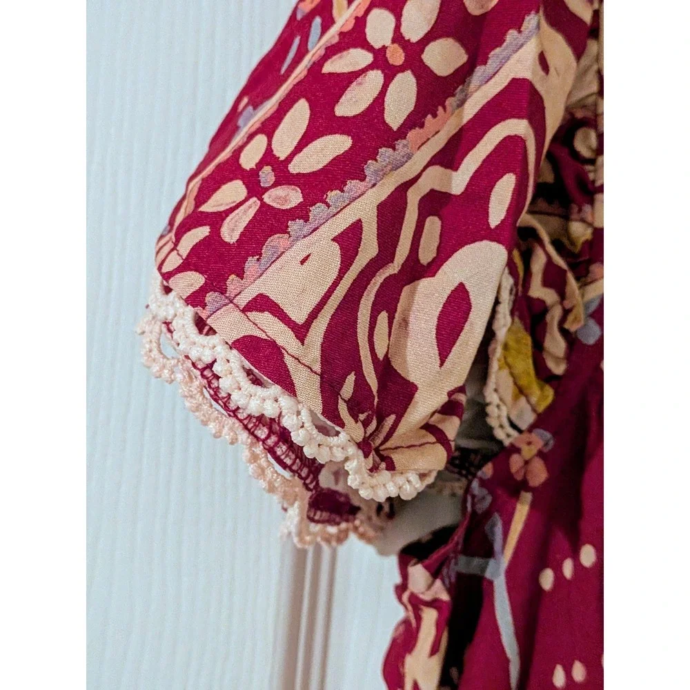 Indigo Thread Co Boho Maxi Dress Burgundy Paisley Print Flutter‎ Sleeve XL NWOT - Picture 5 of 9